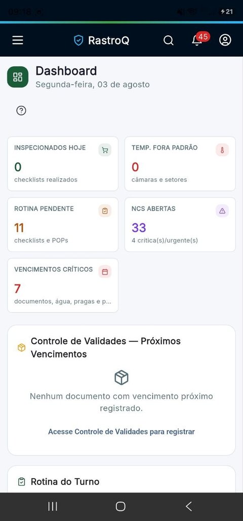 Dashboard do RastroQ no celular
